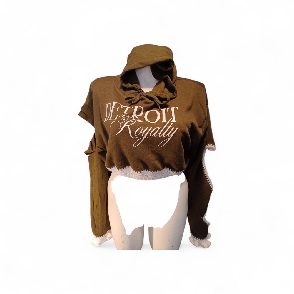 Detroit Royalty Cropped Hoodie in Olive Brown